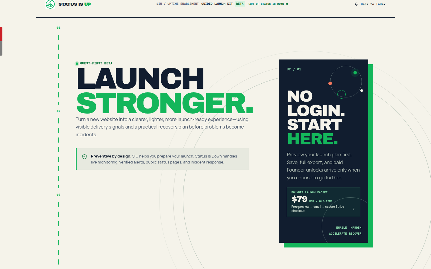Status Is UP Guided Launch Kit Beta introducing the Launch Stronger website planning experience.